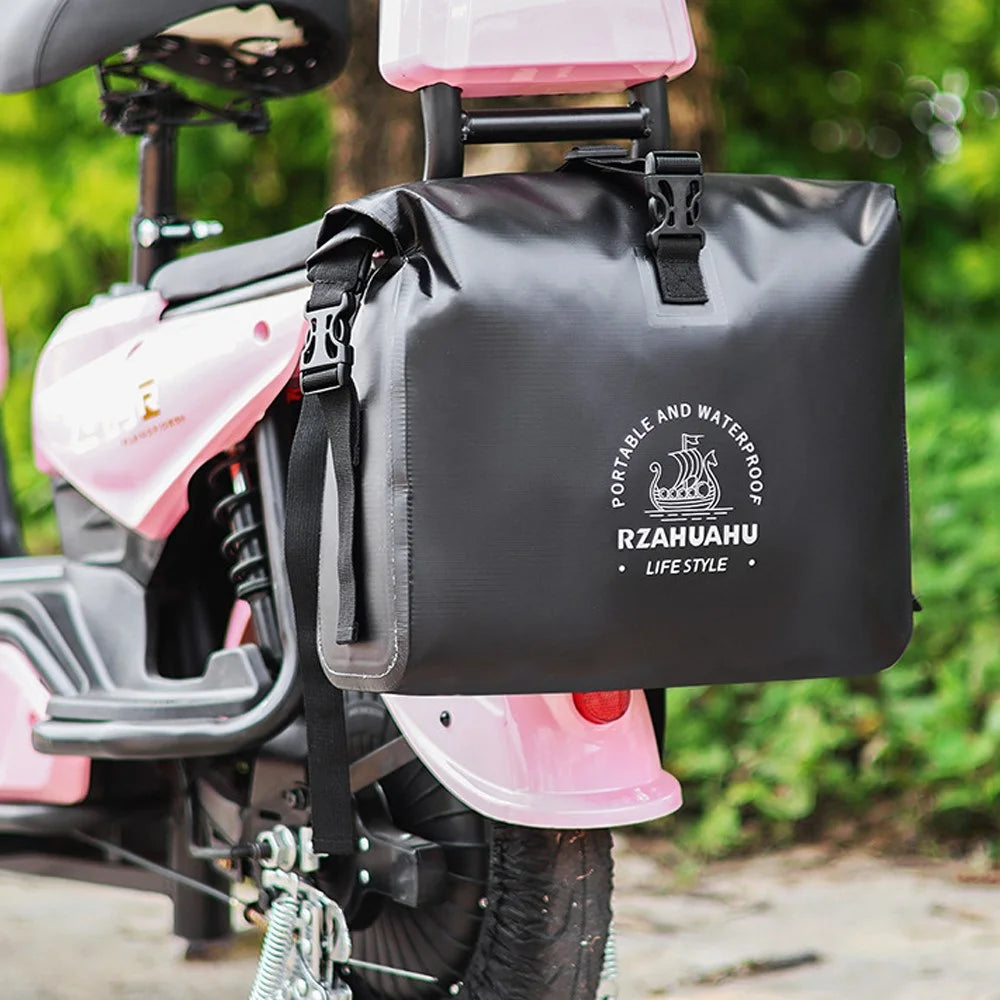 RZAHUAHU 9L Waterproof PVC Motorcycle Tool Bag Motorbike Handlebar Saddle Storage Bag - Black - 7