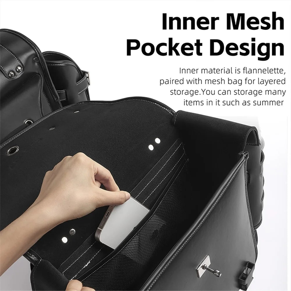 WEST BIKING YP0707328 Retro PU Leather Motorbike Two Side Saddle Bag Motorcycle Pannier Storage Bag - Black - 5