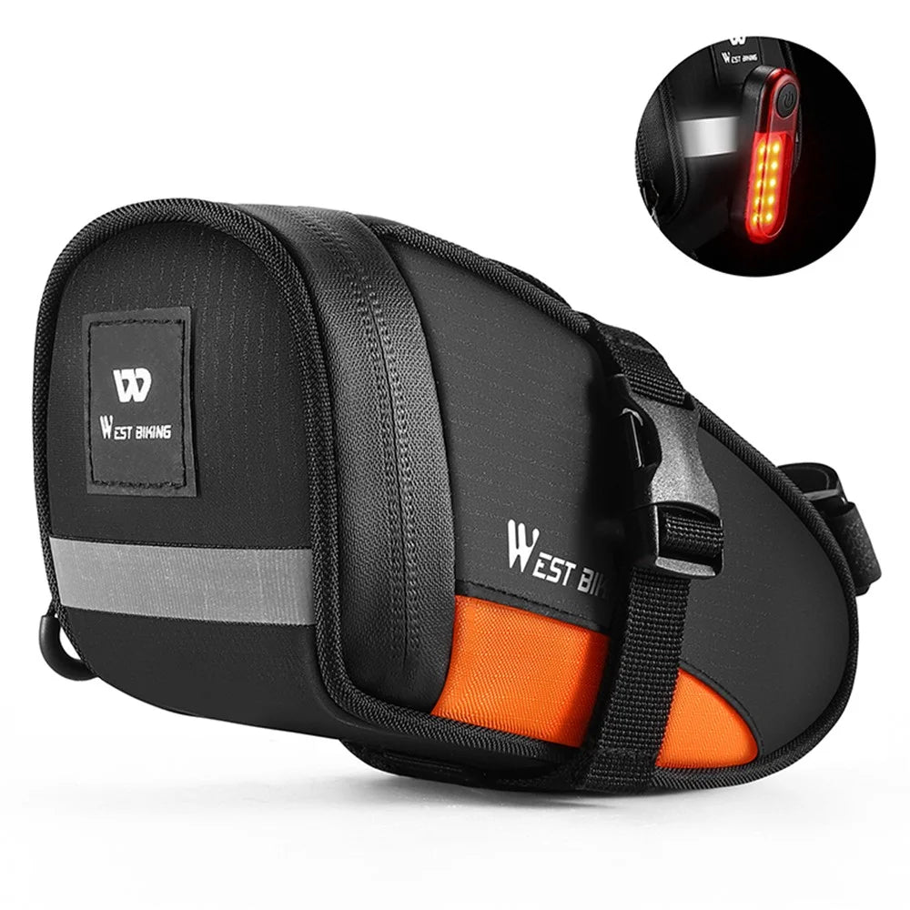WEST BIKING YP0707363 Outdoor Bicycle Tail Bag 1.2L Waterproof Bicycle Saddle Bag - Black+Orange - 2