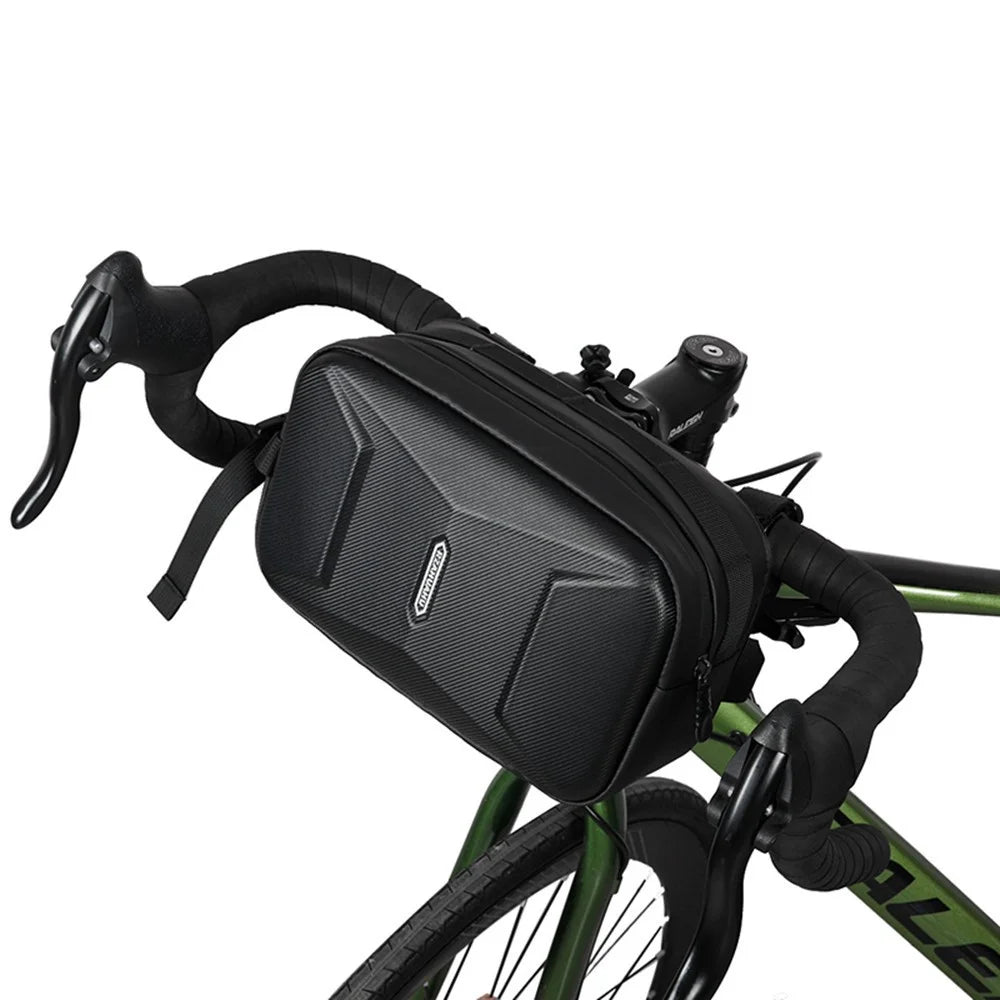 RZAHUAHU 591 3L Hard Shell Bicycle Handlebar Bag Waterproof PU Bike Front Bag - Black - 3