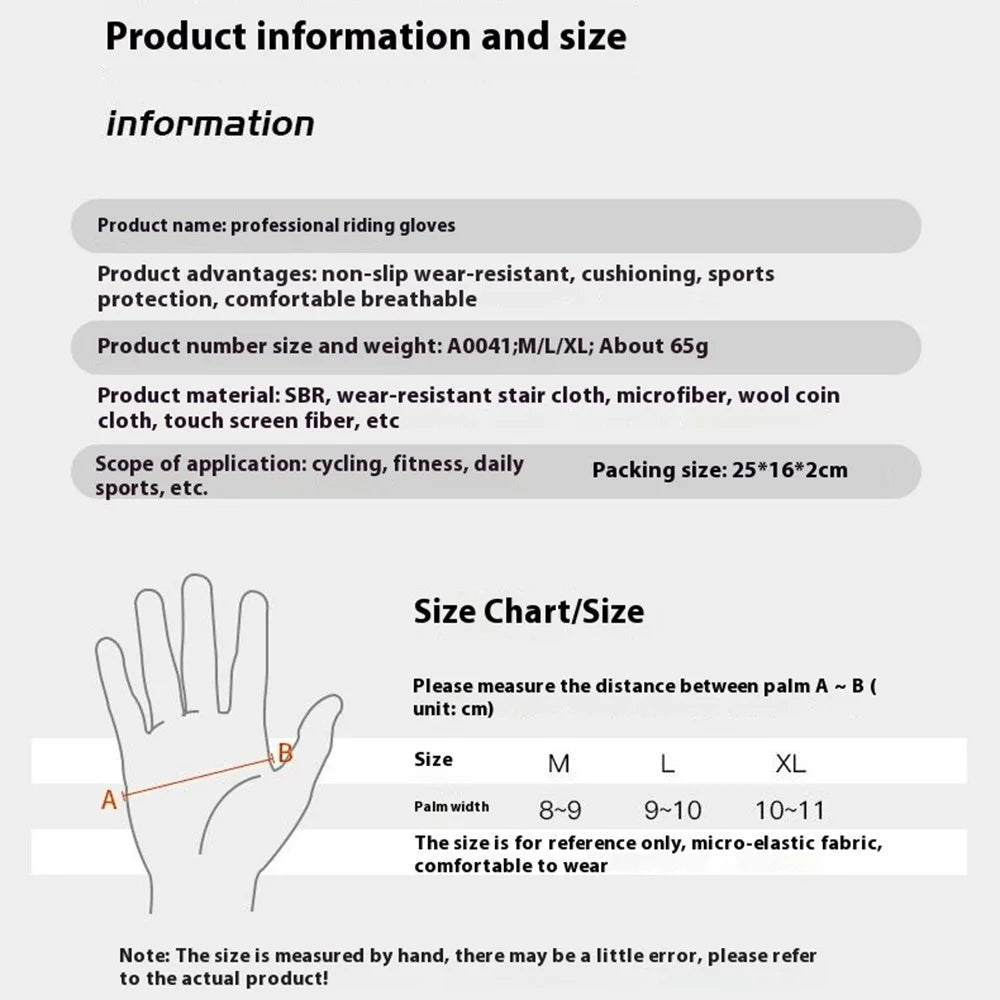 KYNCILOR 1 Pair Summer Full Finger Cycling Gloves Touch Screen Shock-Absorbed Hand Gloves - Black / M - 7