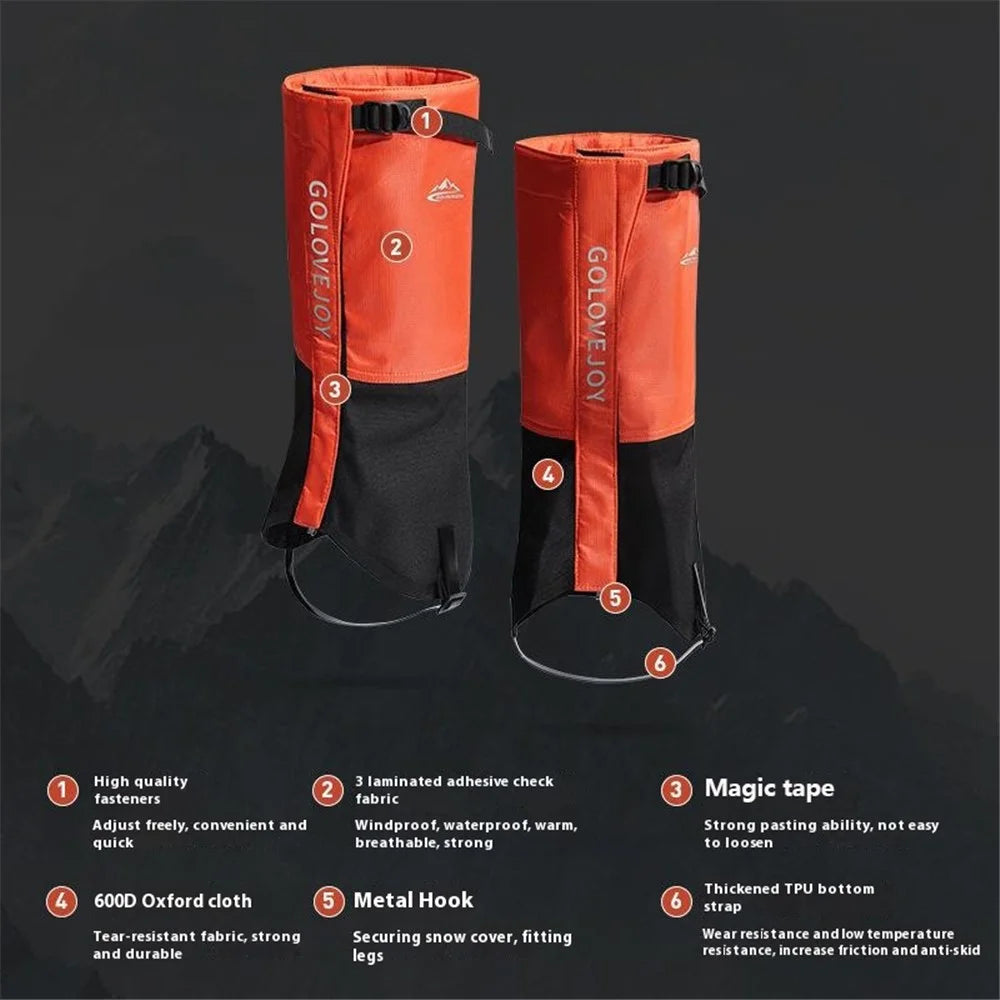 GOLOVEJOY HX39 1 Pair Plush Lining Waterproof Leg Gaiters Outdoor Hiking Climbing Skiing Leg Cover - Orange M - 6