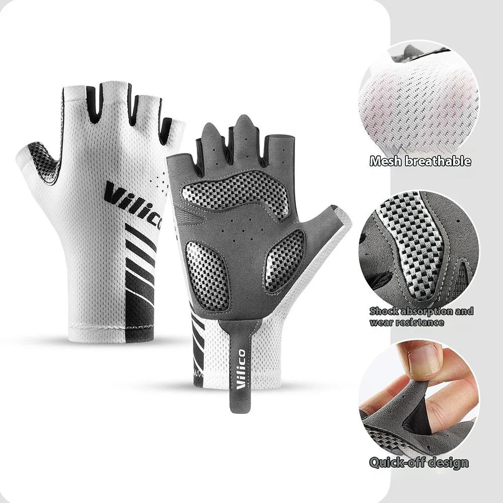 VILICO A0132 Shock Absorbing Cycling Gloves Anti Slip Fingerless Mittens for Outdoor Sports , Size L / White - 2