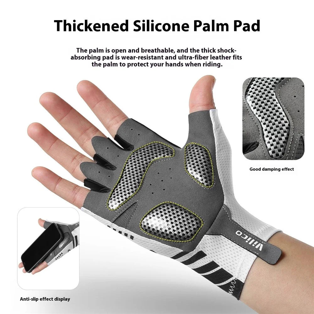 VILICO A0132 Shock Absorbing Cycling Gloves Anti Slip Fingerless Mittens for Outdoor Sports , Size L / White - 4