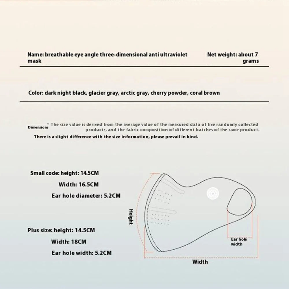 GOLOVEJOY XKZ58 Outdoor Breathable Face Mask UV Protection Summer 3D Face Cover Size L - Light Grey - 6