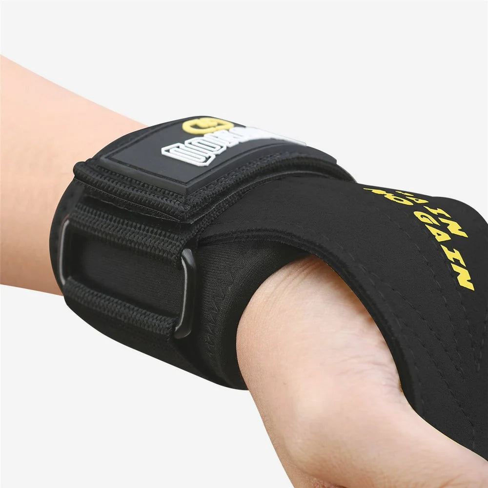 GOUNOD 1 Pair Weightlifting Gloves Double Layer Cowhide Leather Palm Protector Anti Slip Wrist Support - Black - 6