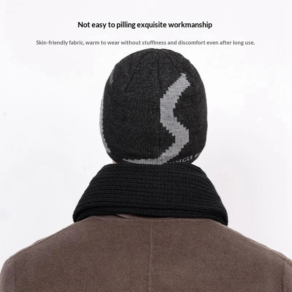 JUNGLE BILL For Men Winter Beanie Cap Geometric Pattern Outdoor Thermal Knit Hat - Dark Grey - 4