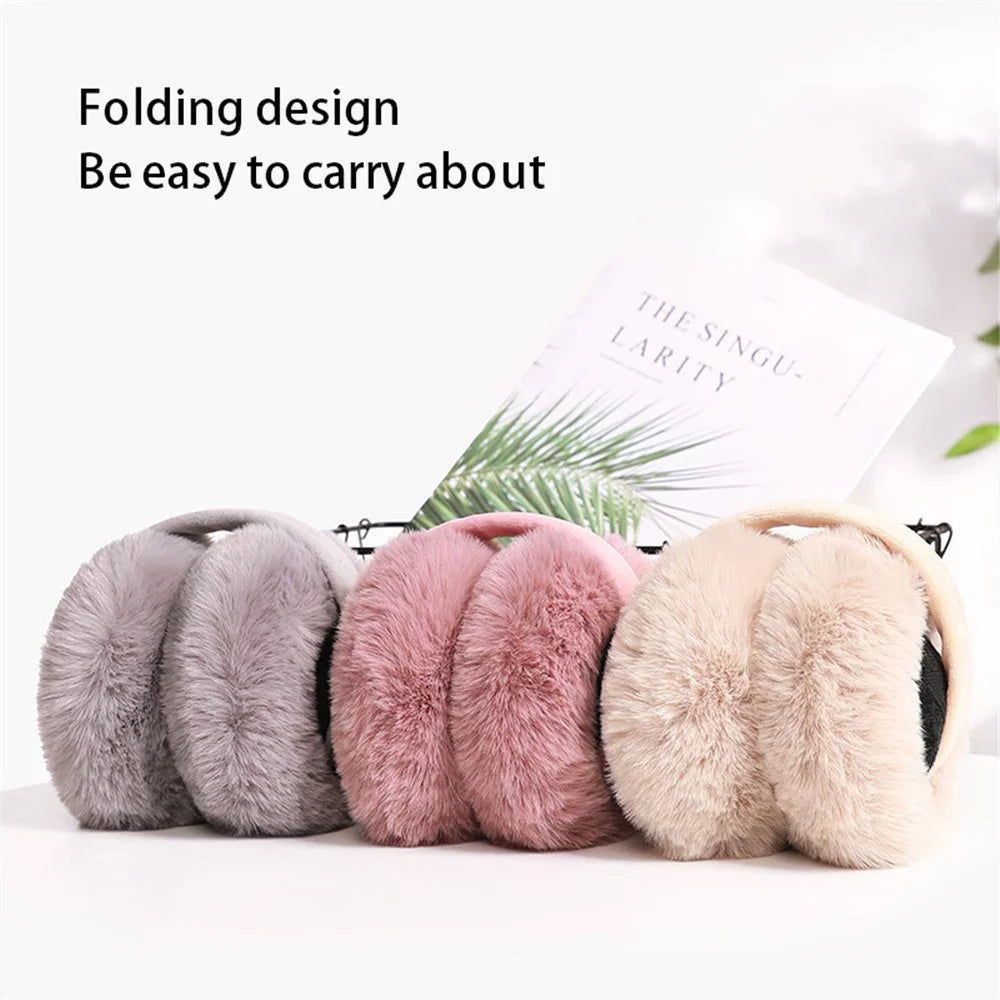 DEZ22 Ear Muffs Soft Plush+PP Cotton+Flexible Headband Ear Warmer Winter Outdoor Earmuff for Students Girls - Beige - 7