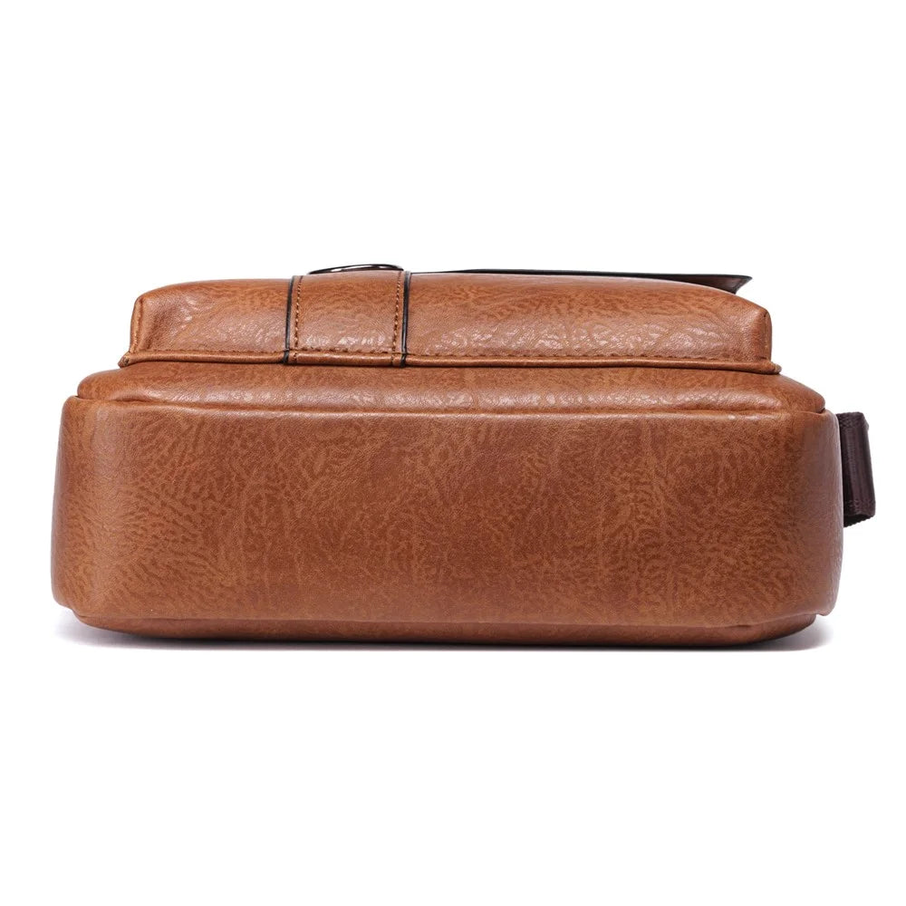 WEIXIER 8642 Vintage Men PU Leather Messenger Bag Multi-pockets Crossbody Shoulder Bag - Light Brown - 7