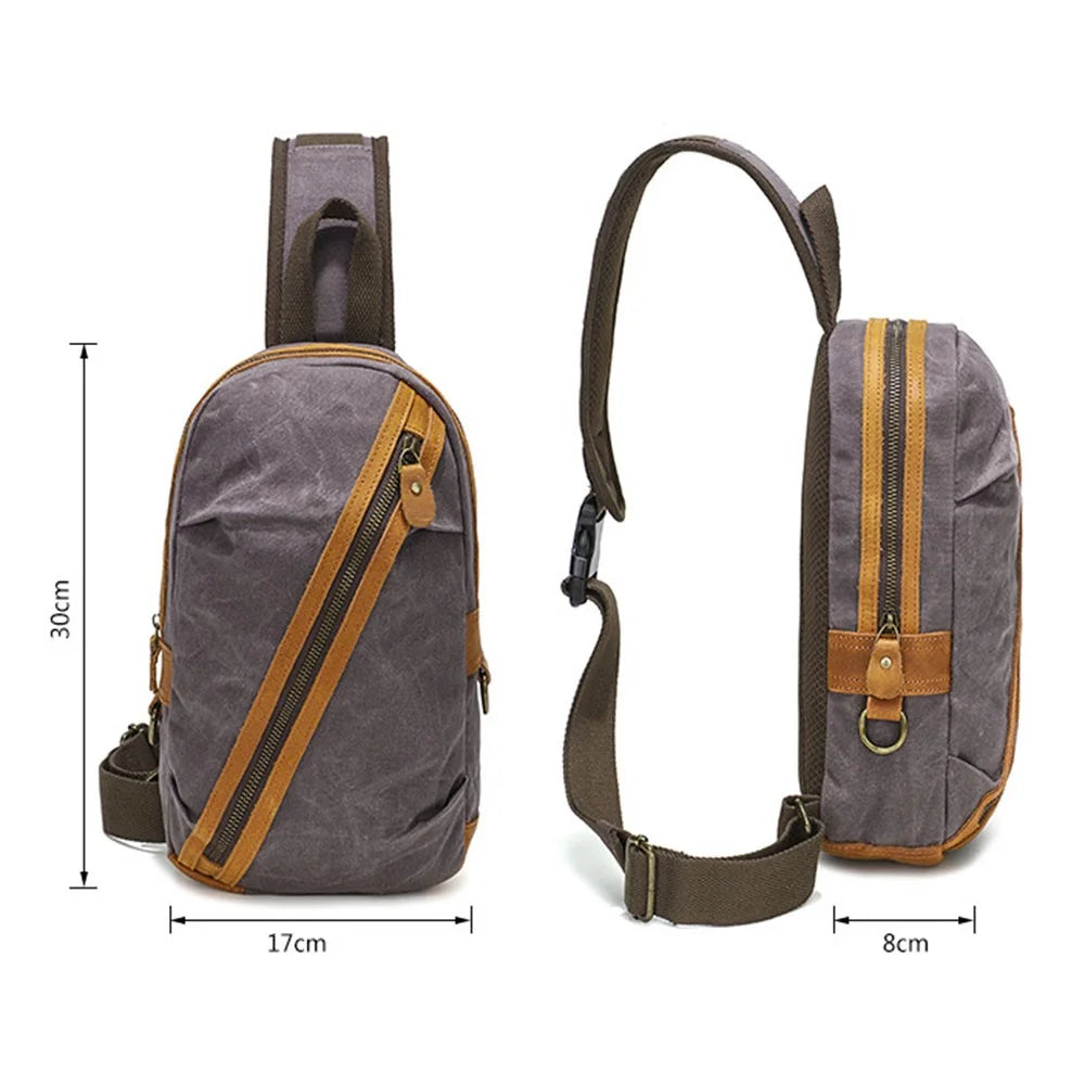 10126 Men's Canvas Chest Bag Crossbody Sling Bag Daypack - Grey - 6