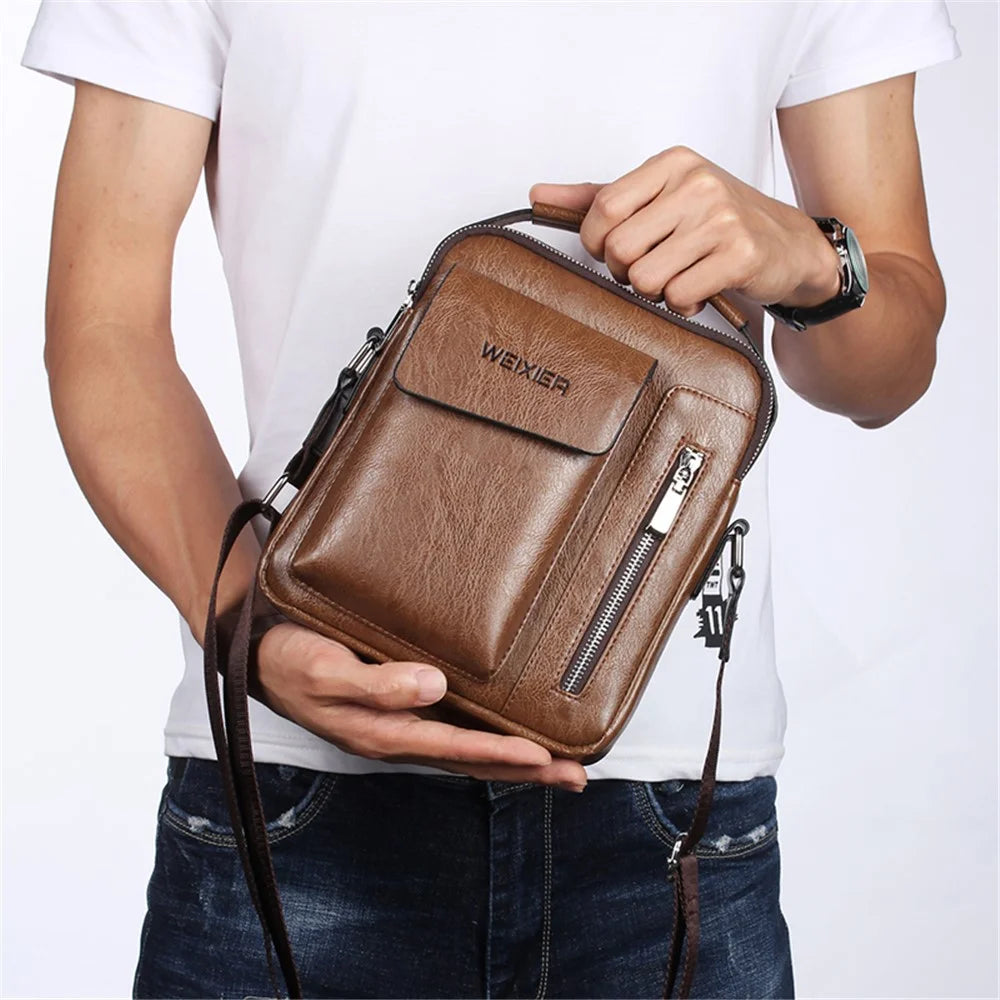 WEIXIER 8602 Fashion Men PU Leather Multi-pockets Crossbody Single Shoulder Bag - Light Brown - 3
