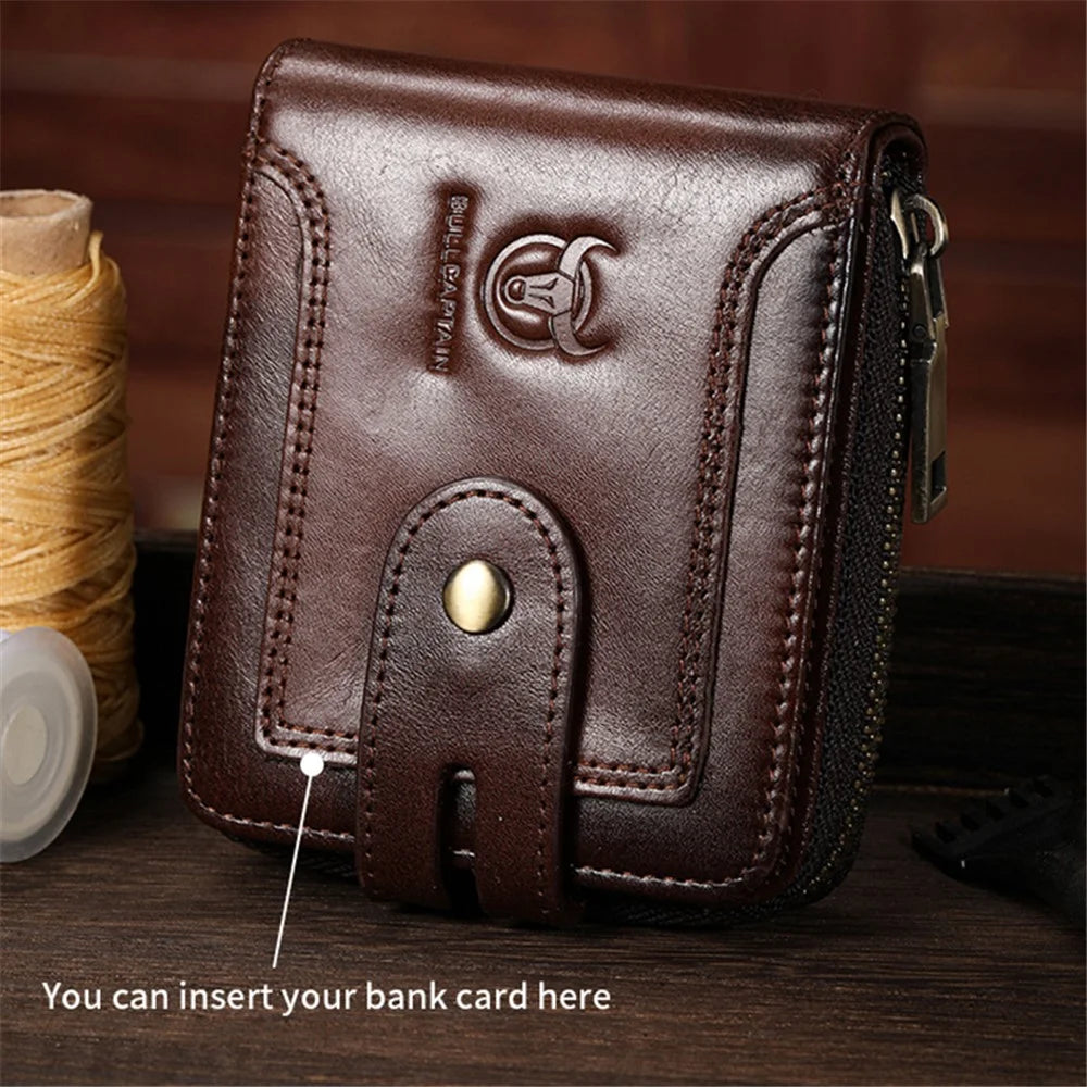 BULLCAPTAIN 232 Men's Wallet RFID Blocking Full Grain Cow Leather Card Bag Cash Money Storage Pouch - Coffee - 4