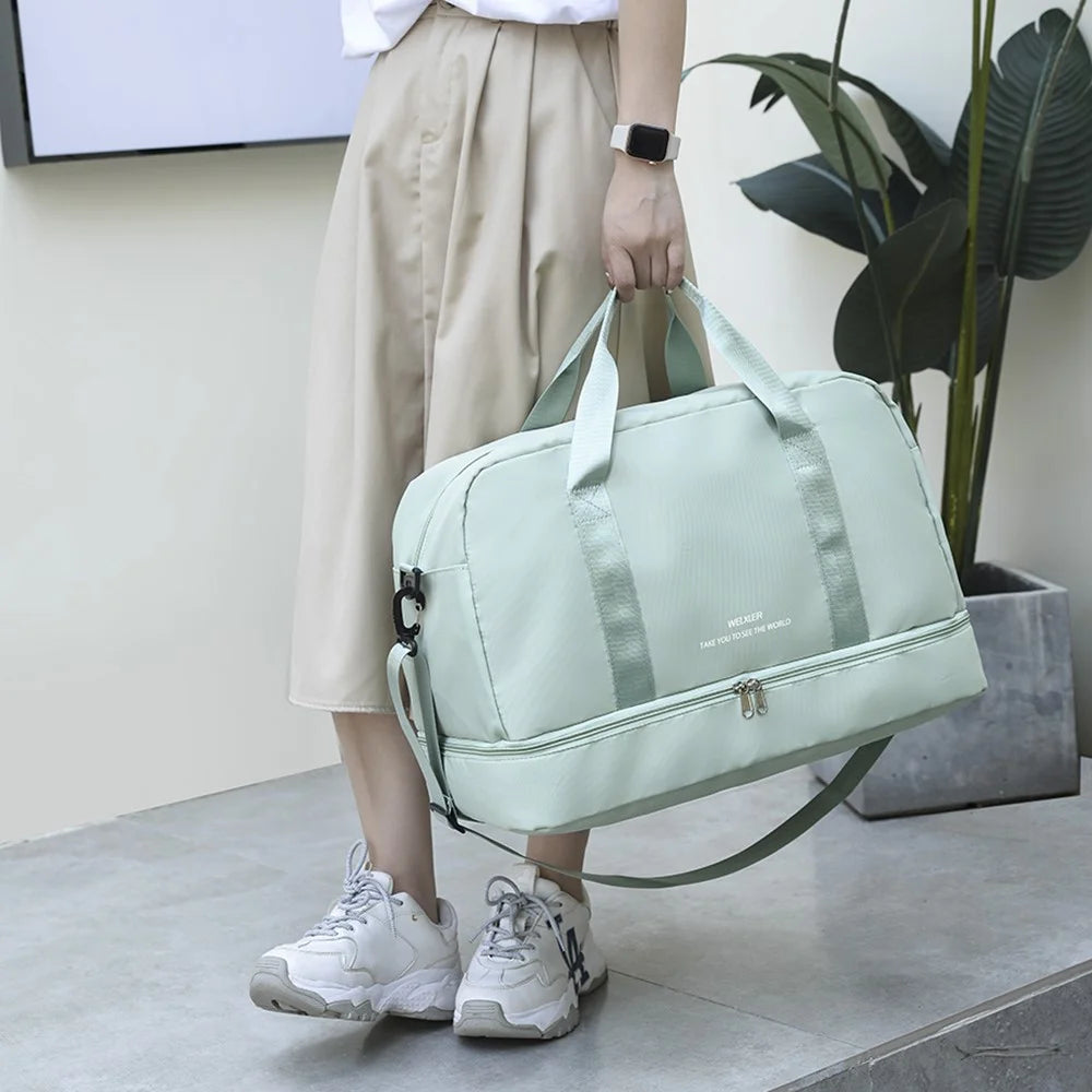 WEIXIER V016 36-55L Waterproof Nylon Luggage Handbag Carry On Travel Duffle Bag, with Small Bag - Green - 2