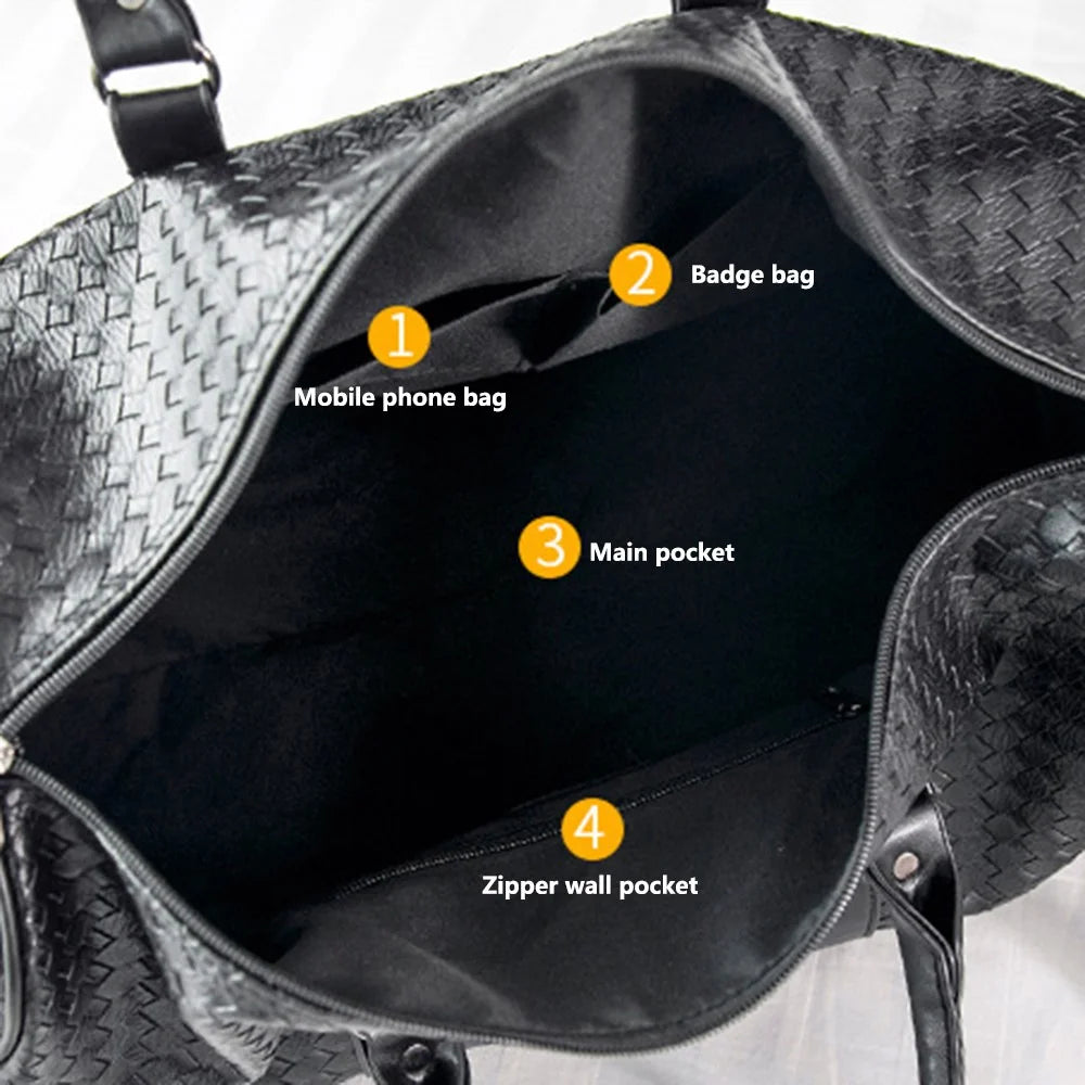 45x21x24cm Waterproof Gym Bag PU Leather Duffle Bag Weekend Overnight Crossbody Bag Handbag - 4