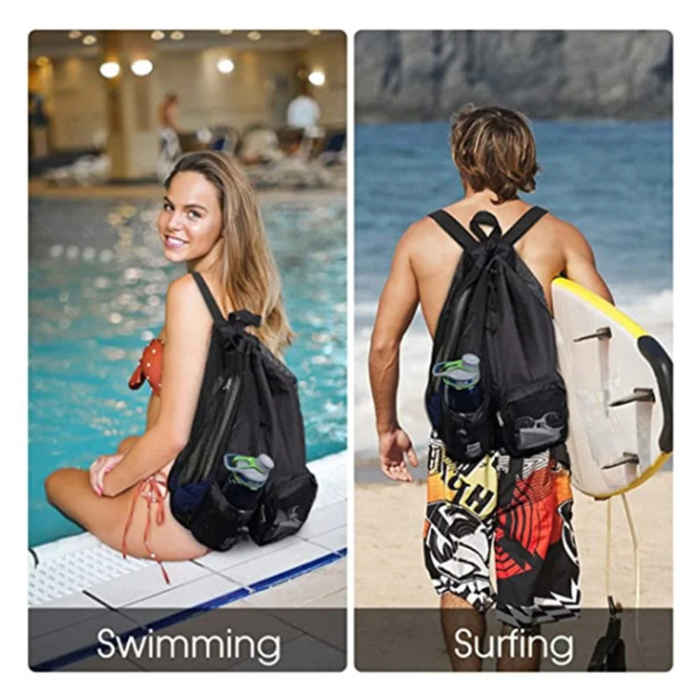 HALIN A4011 Outdoor Travel Swimming Climbing Dual Shoulder Bag Drawstring Mesh Design Backpack - Black - 5