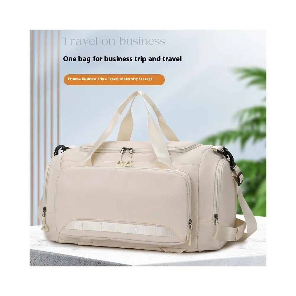 Travel Handbag Oxford Fabric Large Capacity Gym Bag with Shoe Compartment Maternity Hospital Bag - Beige - 2