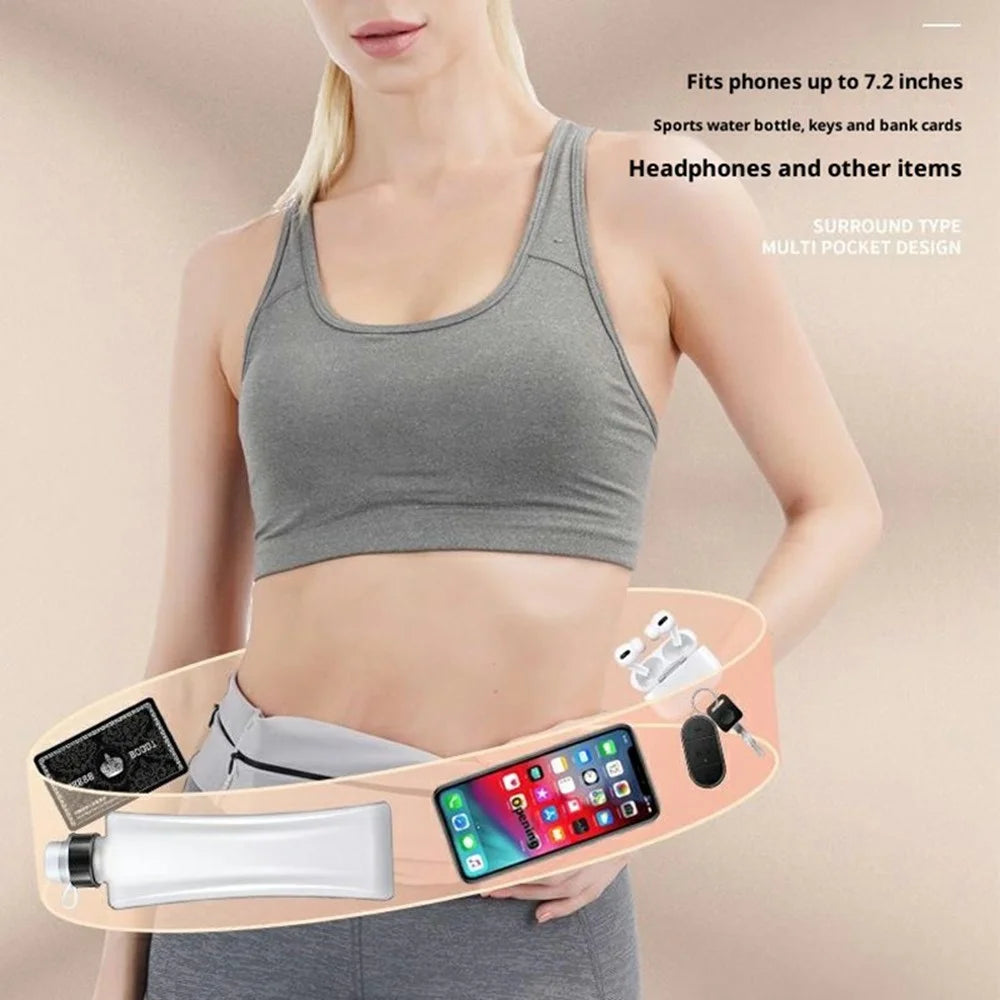 OUDO Thin Invisible Waist Belt Running Fanny Pack with 330ml Water Bottle - for Waist 60cm - 85cm / Black (BPA-Free, No FDA) - 2