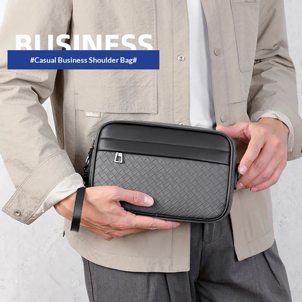 WEIXIER Men's Crossbody Bag Waterproof PU Leather Business Messenger Bag for Work Commute - Black - 7