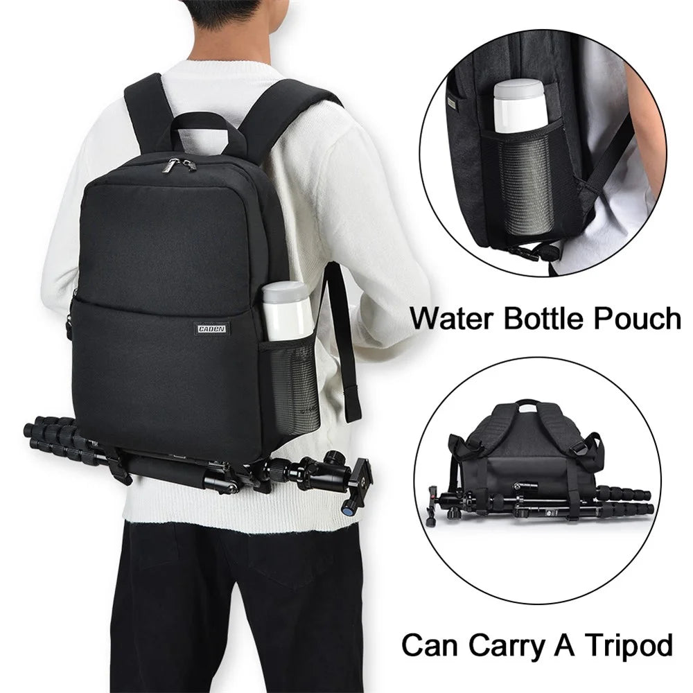 CADEN L4 Waterproof SLR/DSLR Camera Backpack Leisure Bag Camera Accessories Travel Case for Canon Nikon Sony Camera and Lenses - Size S 29x13x39cm/Black - 3