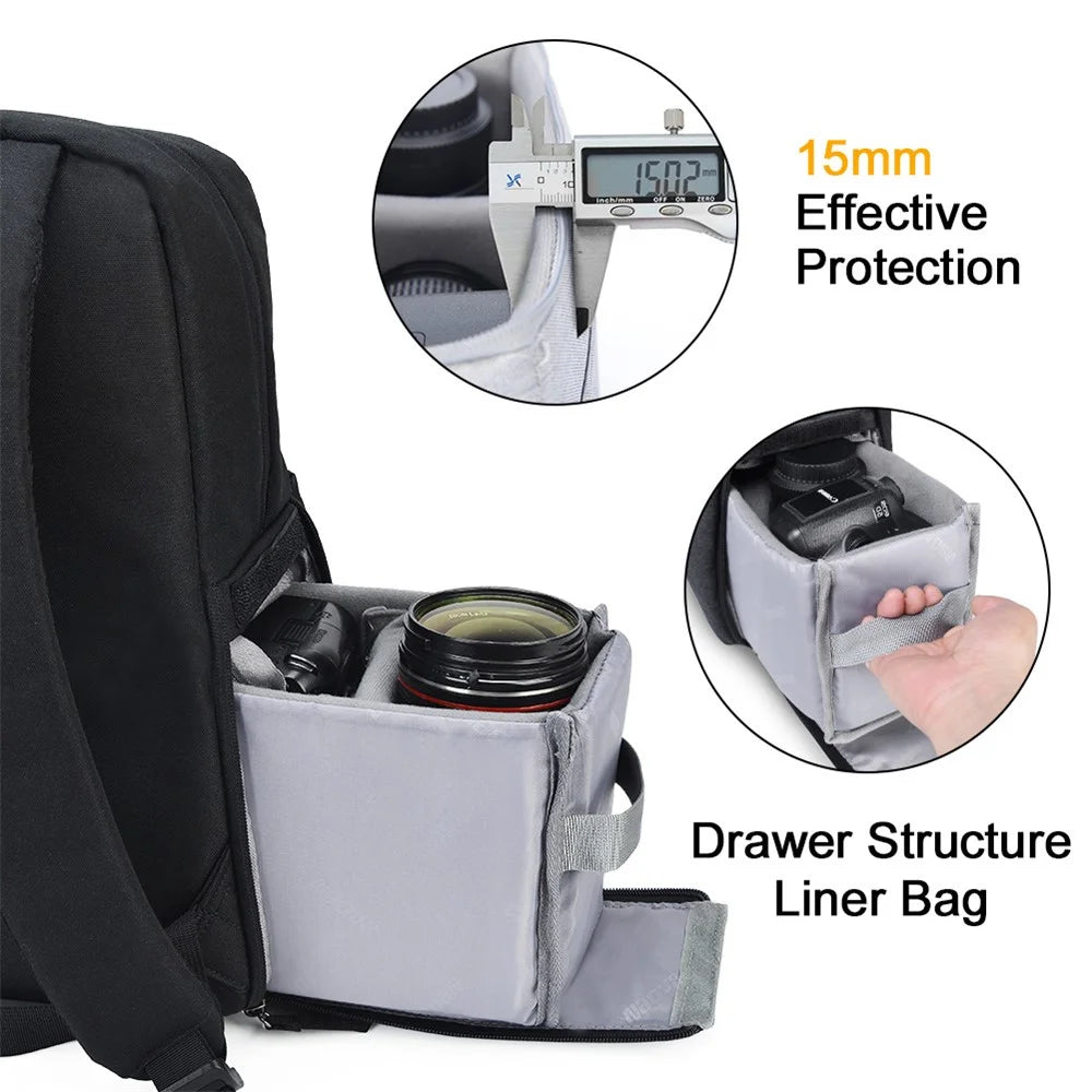 CADEN L4 Waterproof SLR/DSLR Camera Backpack Leisure Bag Camera Accessories Travel Case for Canon Nikon Sony Camera and Lenses - Size S 29x13x39cm/Black - 5