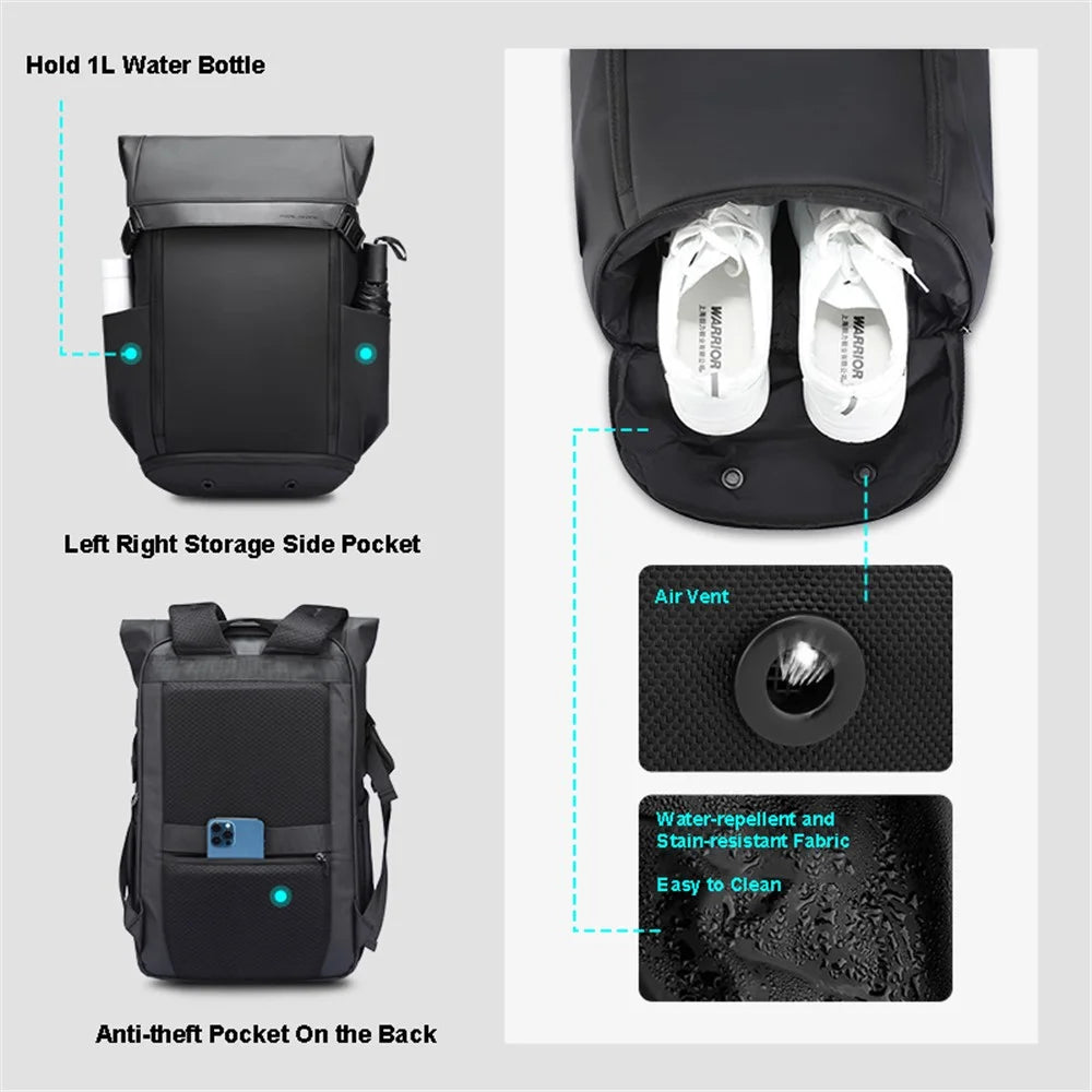 MARK RYDEN MR2966 Travel 17-inch Laptop Backpack USB Charging Oxford Cloth Expandable Shoulder Bag - 4