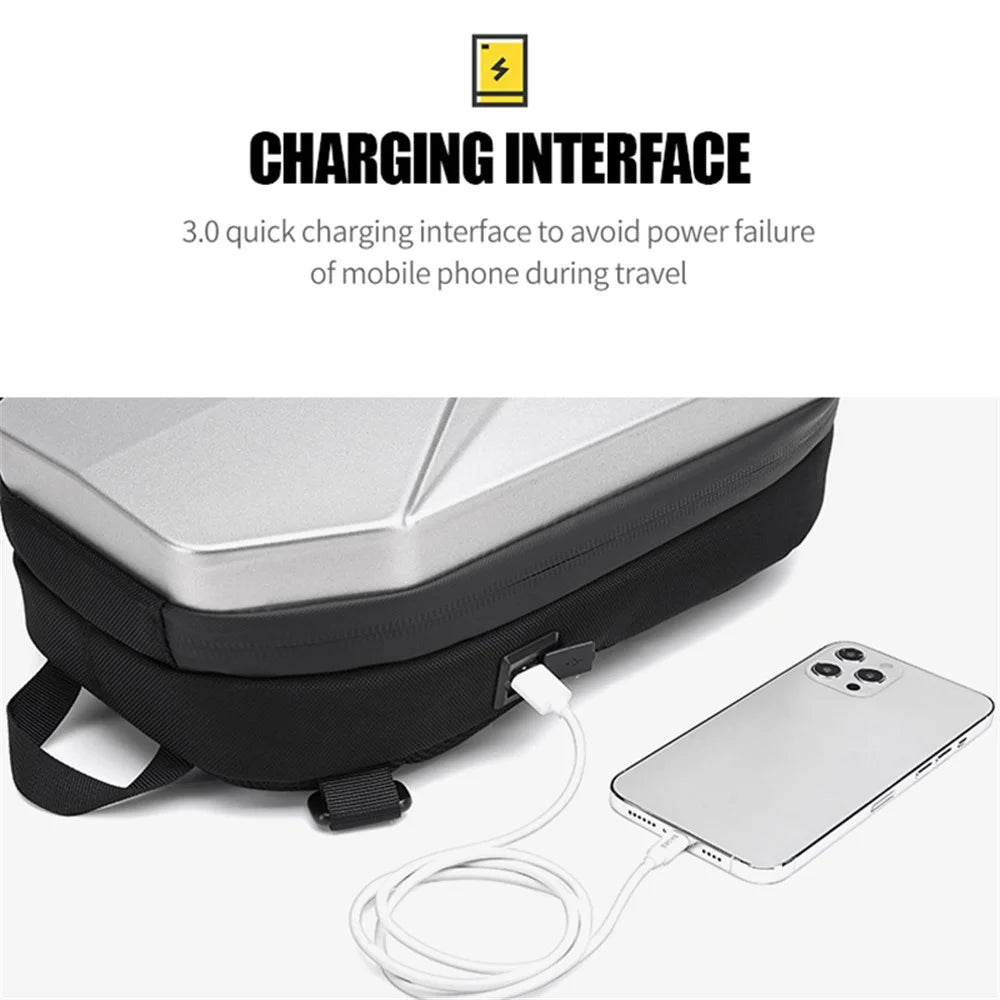 OZUKO 9509 Chest Bag with USB Charging Port Hard Shell Waterproof Crossbody Bag Daypack Travel Hiking Sling Backpack - Silver - 2