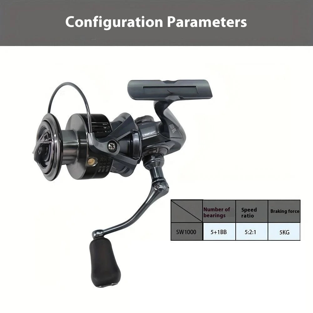 A510 SW1000 5+1BB 5:2:1 Portable Fishing Reel Lightweight Long Casting Spinning Reel - 5