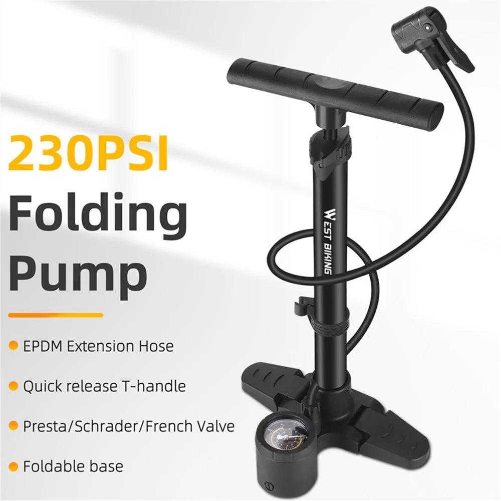 WEST BIKING YP0711154 Portable 230PSI Bicycle Pump Vertical Inflatable Pump with Folding Base for E-Bikes, Motorcycles - 3