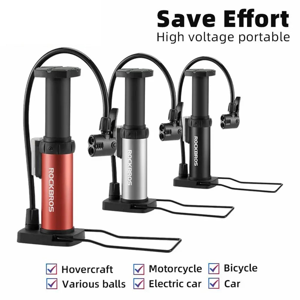 ROCKBROS 4522L Portable Foot Pump 100PSI High-Pressure Bicycle Air Tire Pump E-Bike Inflator Pump - Black - 2