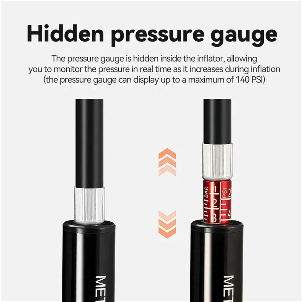 ROCKBROS QT-LD1 Bicycle Pump 220PSI Mini Hand Air Pump Tire Inflator with Hidden Pressure Gauge - 4