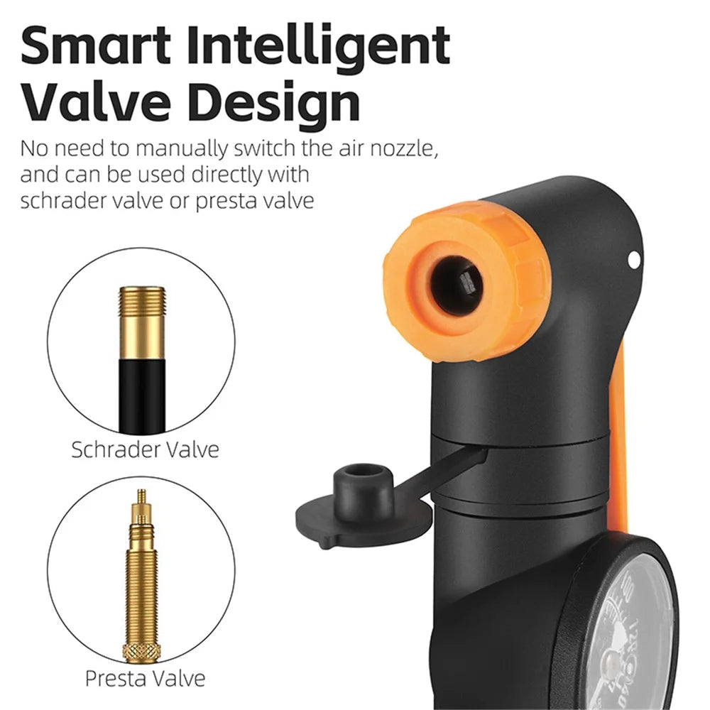 WEST BIKING YP0711162 Mini Bicycle Pump with Pressure Gauge, Portable Bike Tire Inflator - 4