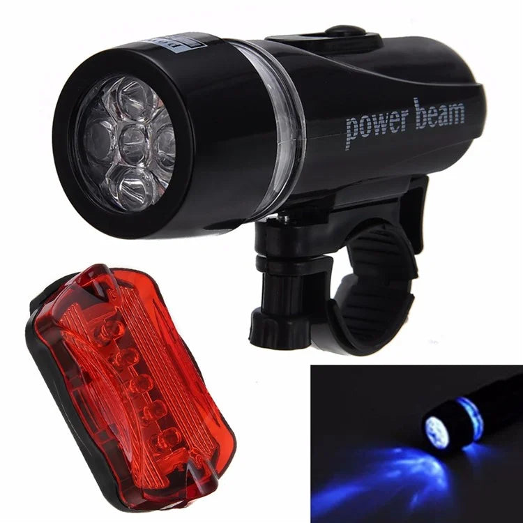 Mountain Bike 5-LED Front Lamp Black + Butterfly Tail Lamp Set - 2