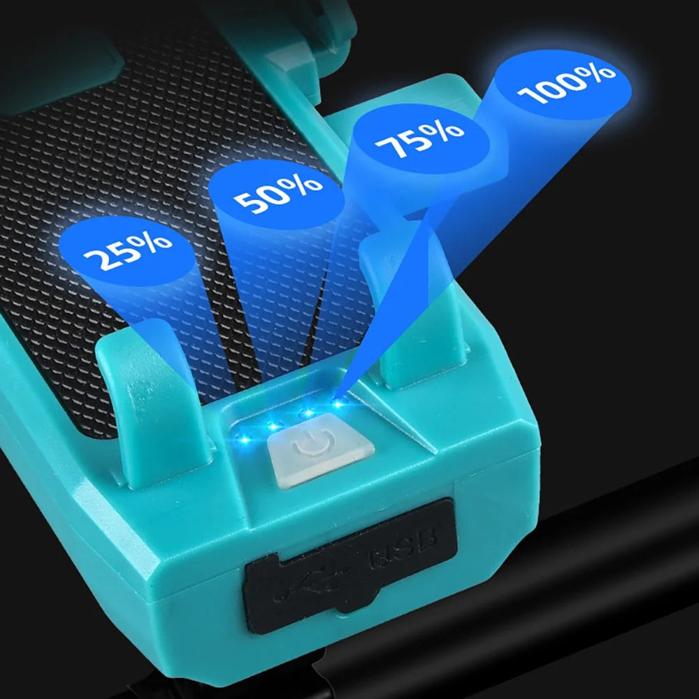 FY-330 3500mAh Power Bank Multifunctional Bicycle Headlight 5 in 1 Mountain Bike Light with Mobile Phone Clip/Bell Riding Accessories - Blue - 2