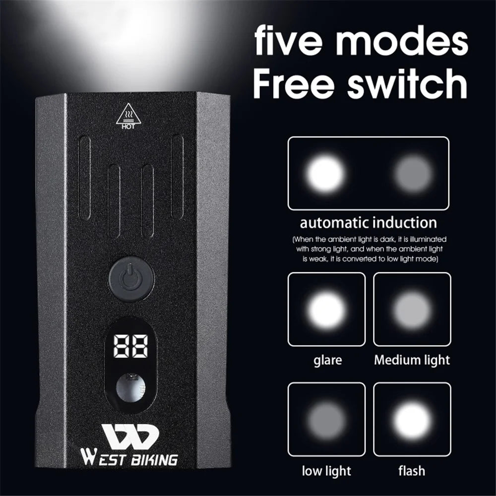 WEST BIKING YP0701315 Bike Lights 800 Lumen Ultra Bright USB Rechargeable Handlebar Light Powerful Bicycle Front Headlight 5 Light Modes Easy to Install - Black - 3