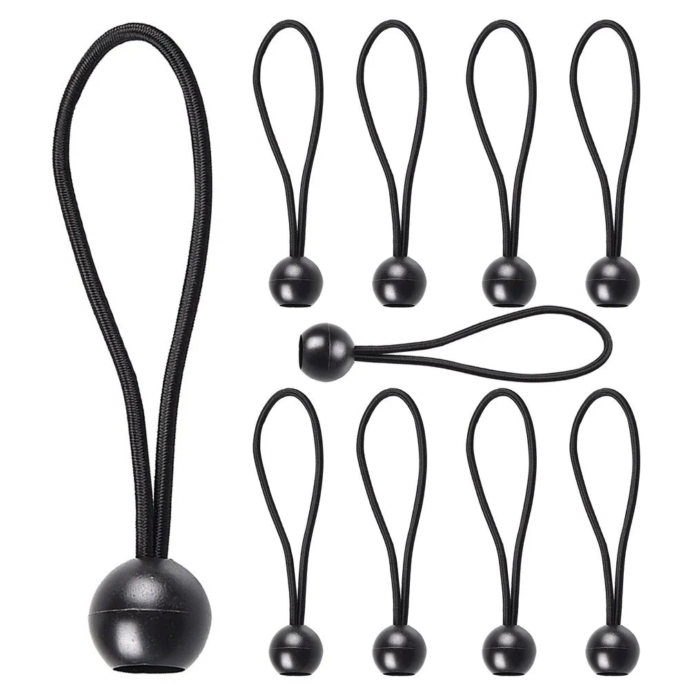 LUCKSTONE 10Pcs Tent Tie Down Rope Elastic Ball Buckle Fixed Strap for Outdoor Camping Hiking Fishing Awning - Black - 1