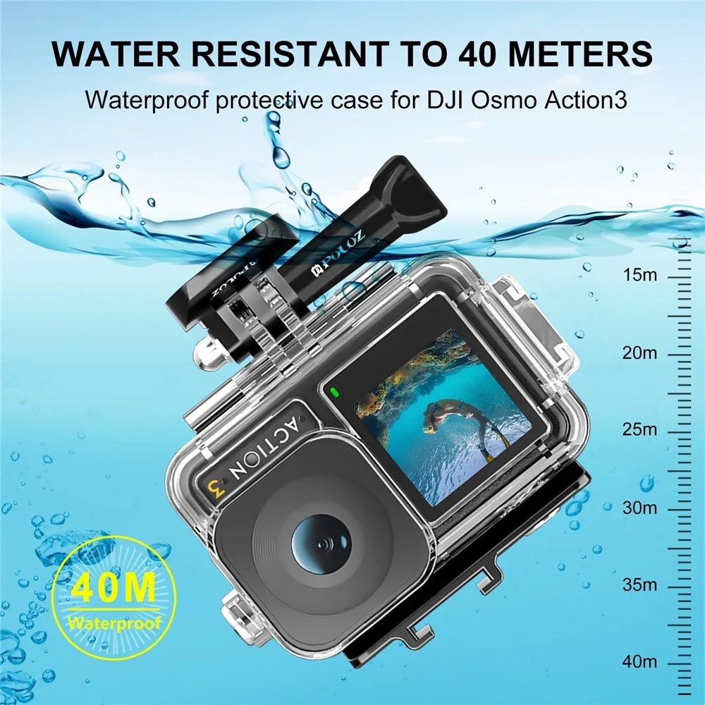 PULUZ PU808 For DJI Osmo Action 3 Case 40M Waterproof Cover with Cold Shoe Mount / Bracket - 5