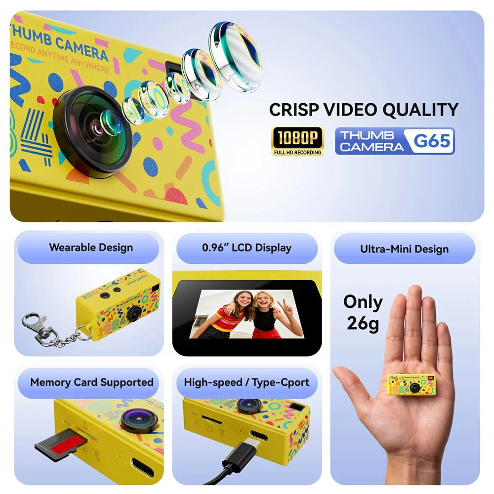 G65 Mini Thumb Camera 1080P HD Pocket Camera 21 Filters LED Flash for Students Outdoor - White - 3