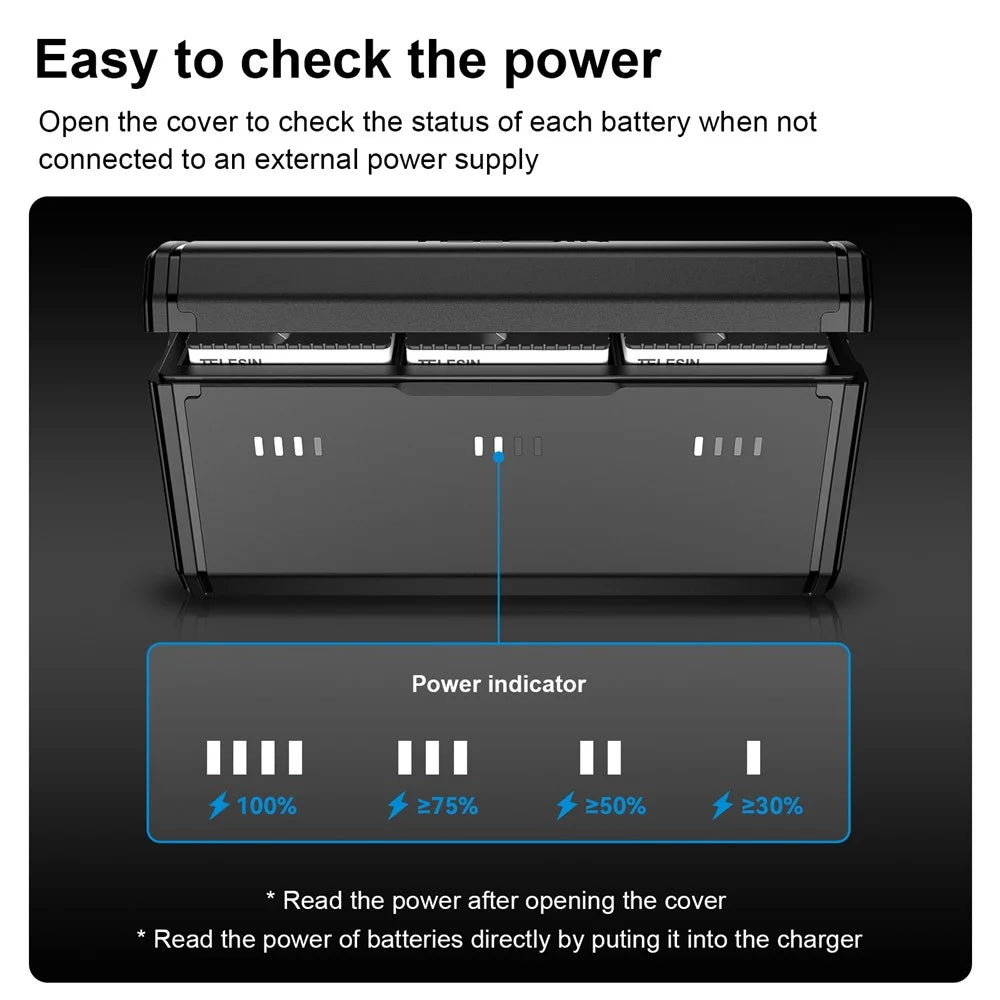 TELESIN GP-HPK-011 for GoPro Hero 9 / 10 / 11 3 Slots TF Card Storage Pocket Battery Charger Box - 4