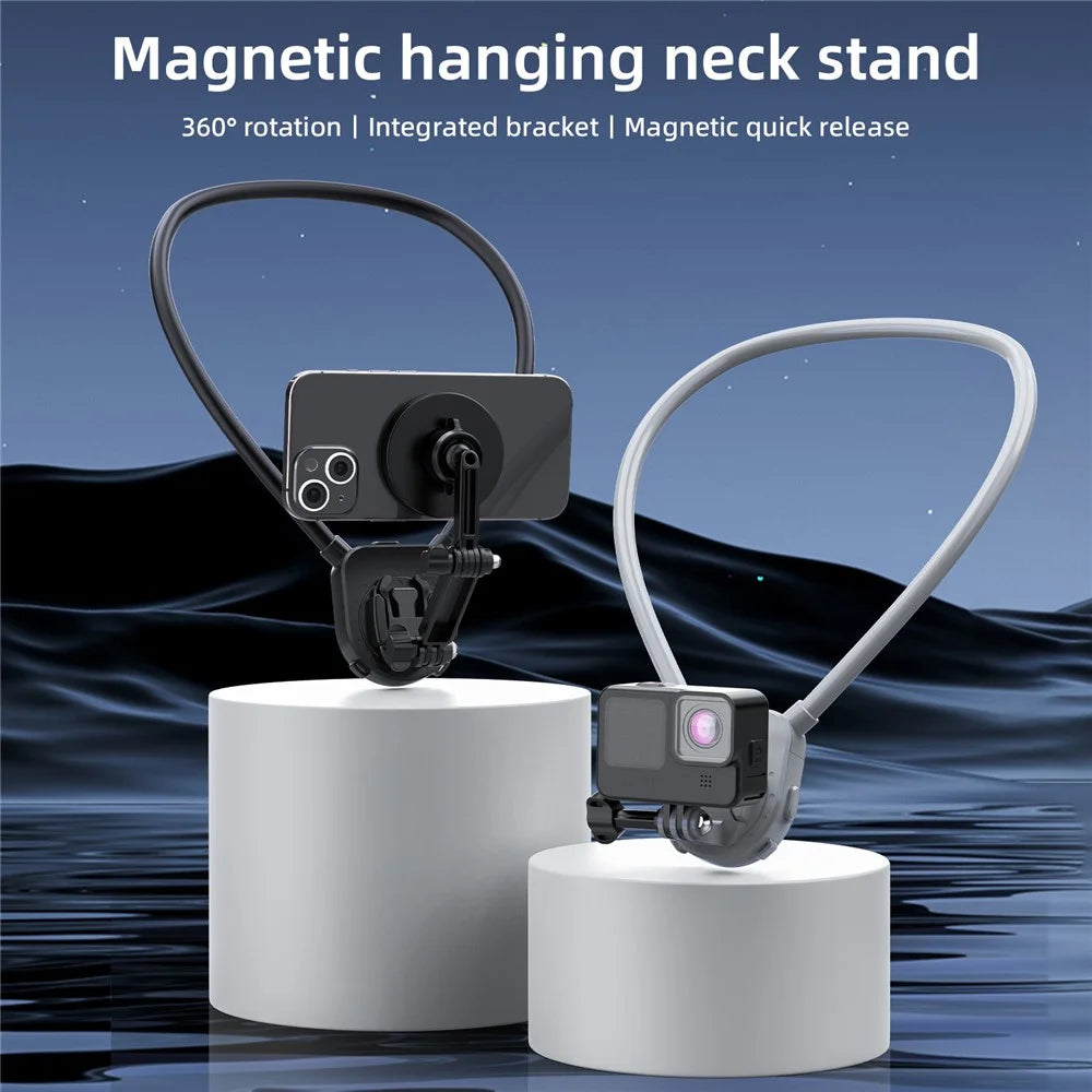 FLW430 Magnetic Sports Camera Neck Mount Adjustable Hanging Neck Phone Holder - Black - 2
