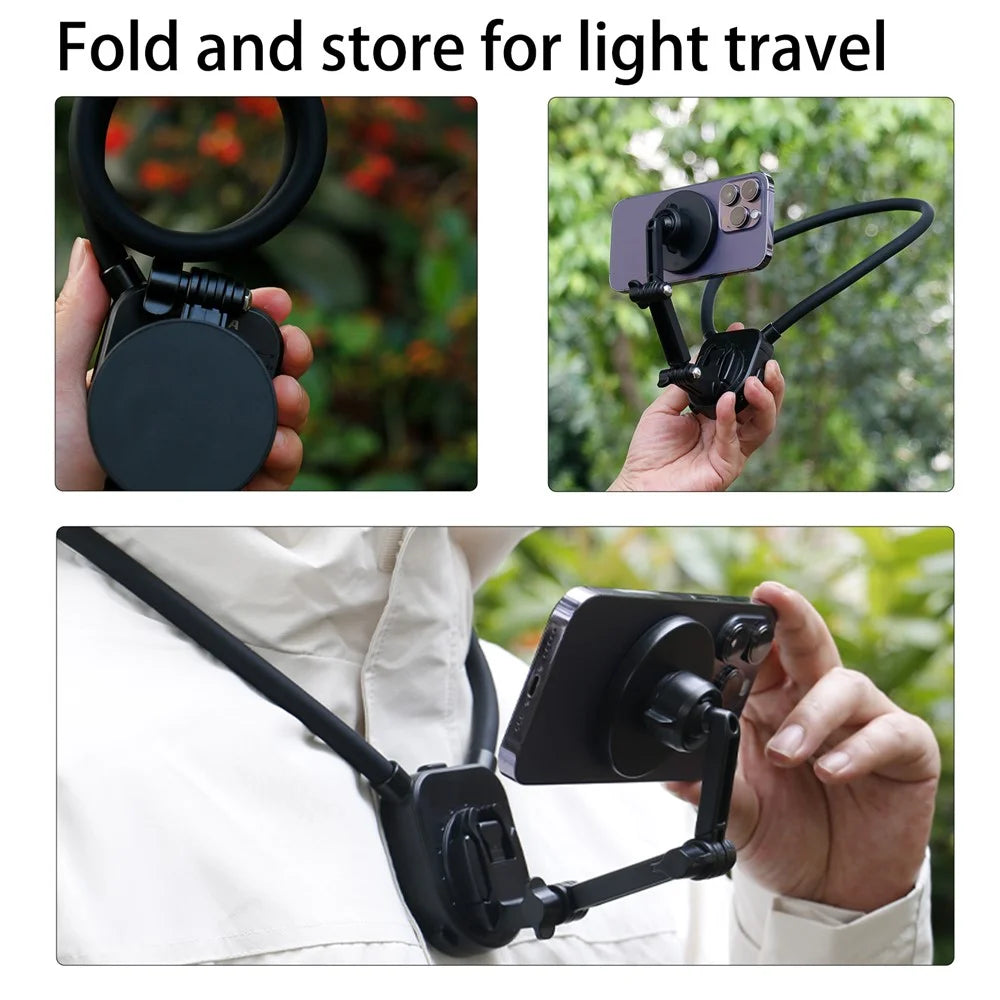 FLW430 Magnetic Sports Camera Neck Mount Adjustable Hanging Neck Phone Holder - Black - 5