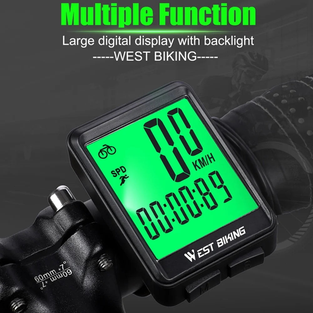 WEST BIKING Wireless Road MTB Bike Computer Screen Backlight Wateproof Speedometer - Green Backlight - 4