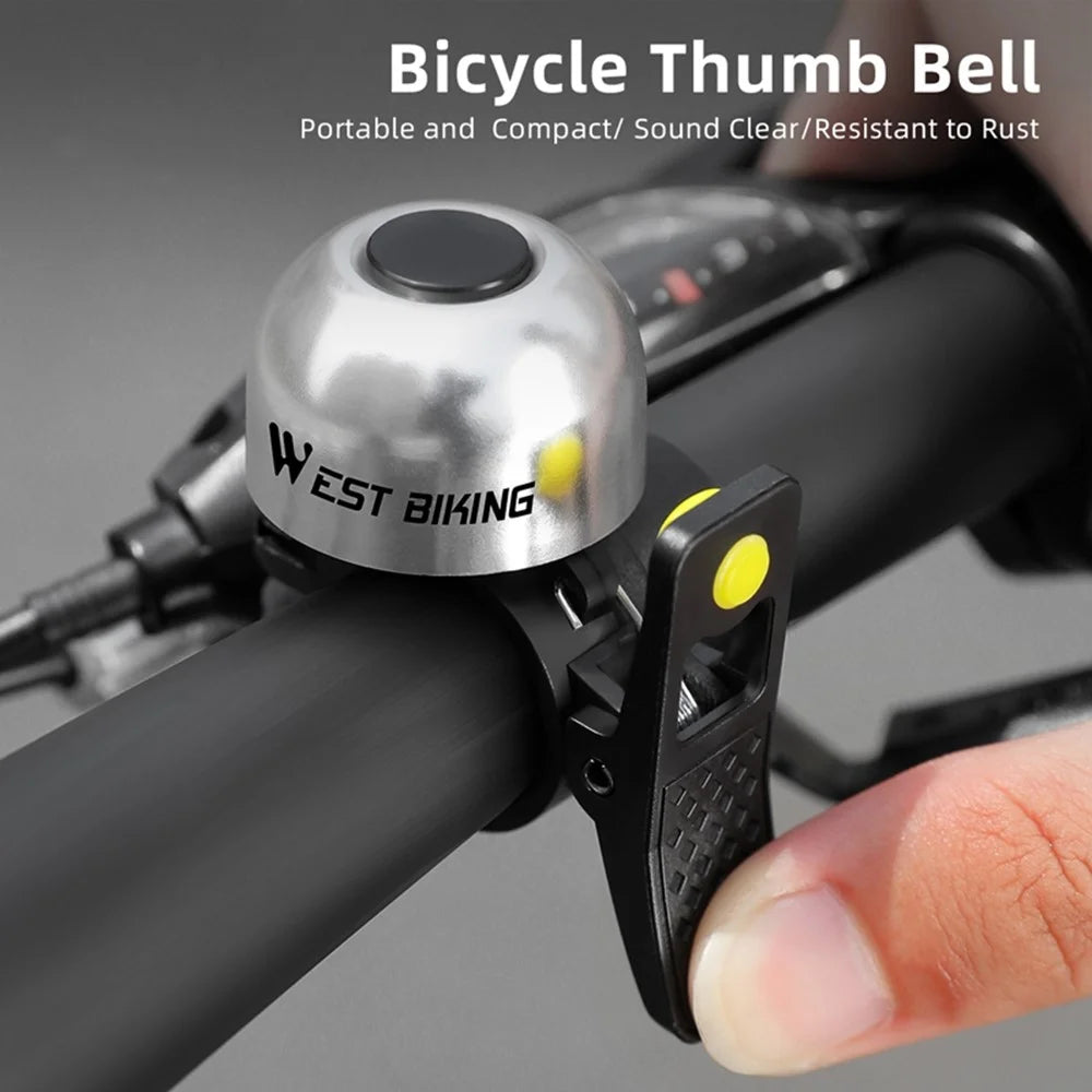 WEST BIKING YP0706059 Bicycle Thumb Bell Aluminum Alloy Crisp Sound Warning Alarm Handlebar Horn - Silver+Yellow - 4