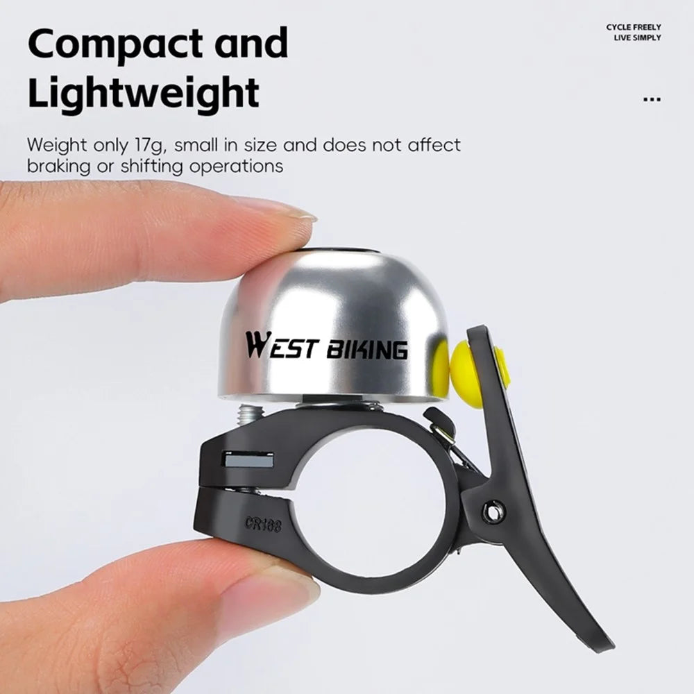 WEST BIKING YP0706059 Bicycle Thumb Bell Aluminum Alloy Crisp Sound Warning Alarm Handlebar Horn - Silver+Yellow - 7