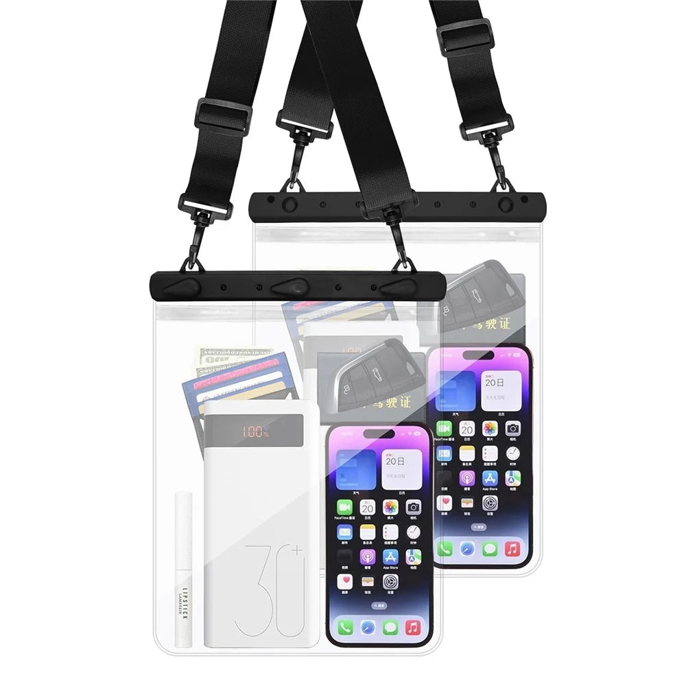IPX8 Waterproof Dry Case Bag for Phones Tablets Up to 13 inch ABS PVC Sealed Touchscreen Floating Pouch - Black - 1