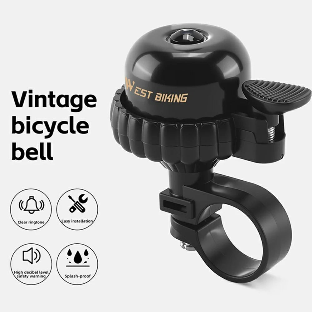 WEST BIKING YP0706068 Vintage Bicycle Copper Bell Waterproof Cycling Safety Alert for Mountain Bike - Black - 2