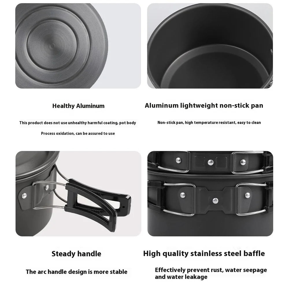 HALIN DS-700 Outdoor Camping Pot Set 5-6 People Frying Pan Kettle Hanging Pot Plastic Bowl Kit (BPA-Free, No FDA Certified) - 5