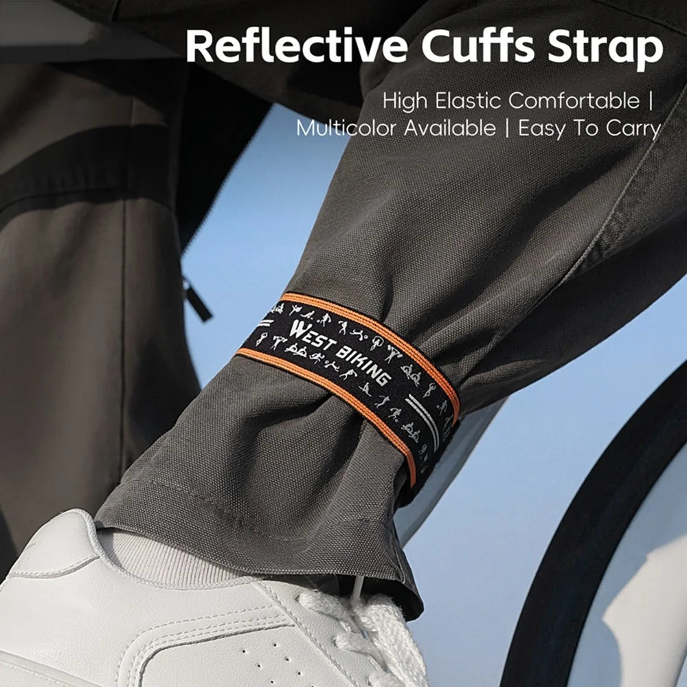 WEST BIKING YP0719495 Reflective Cycling Pant Strap Adjustable Anti-Slip Leg Band with Magic Tape Fastener for Riding Safety - Orange - 6