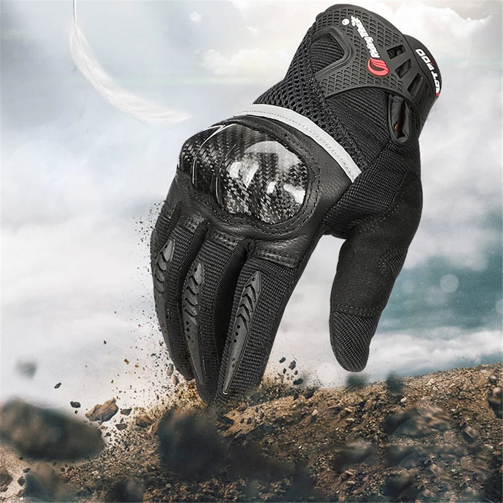 RIDING TRIBE MCS-56 Carbon Fiber Texture Glass Fiber Motorcycle Riding Full Finger Gloves Knuckle Protection Touch Screen for Cycling Motorbike Sports - Black/L - 7
