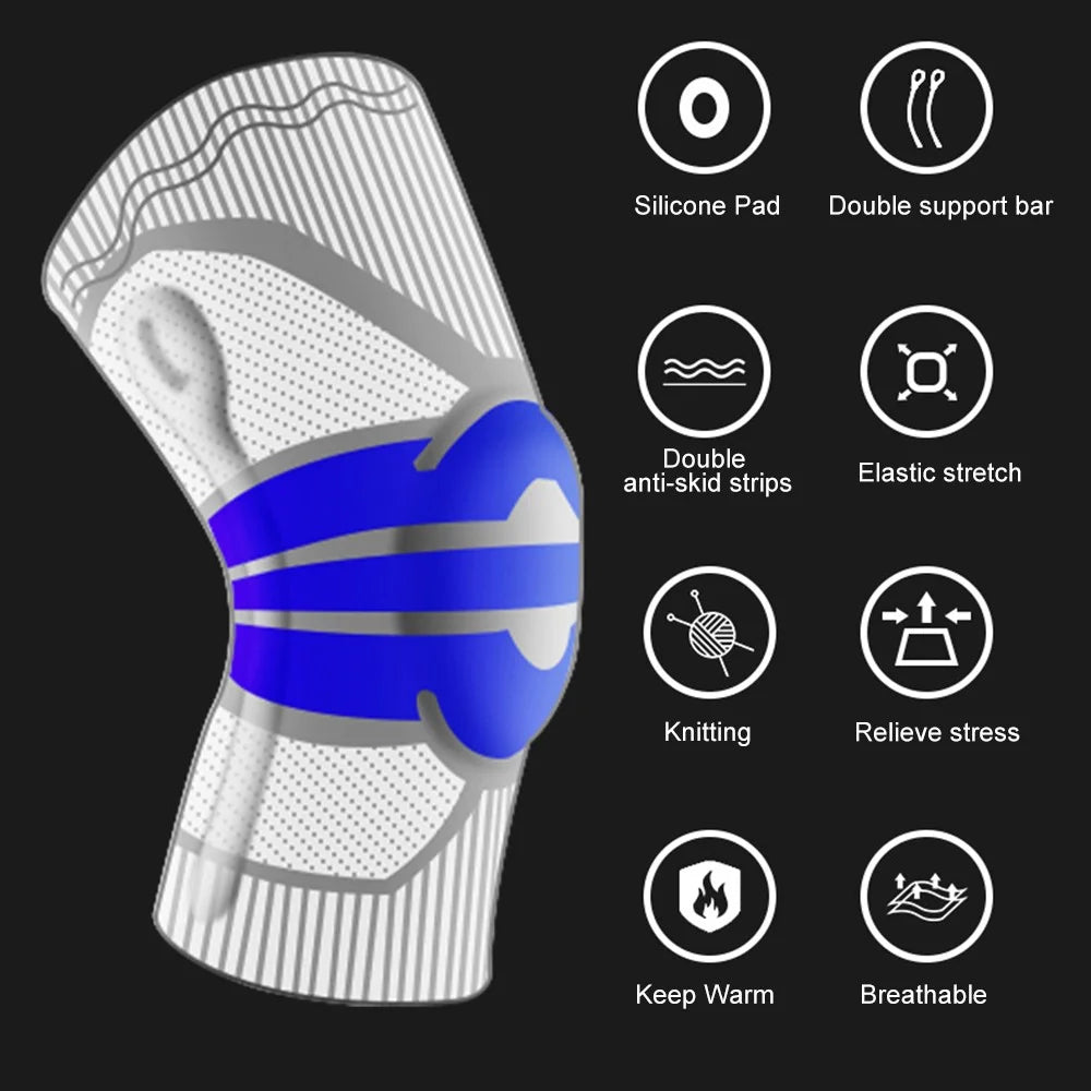KYNCILOR AB058 Breathable Knee Support Brace Silicone Kneecap for Running Riding Basketball 1/Pc Elastic Knitted Knee Protective Pads - Sapphire/L - 4