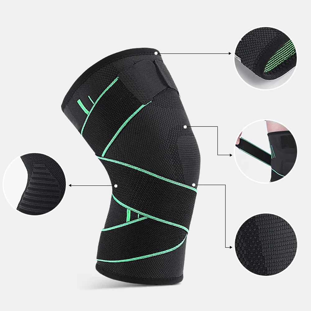 KYNCILOR AB028 1/Pc Non-slip Knee Support Brace for Running Hiking Basketball Joint Pain Relief Elastic Knee Protector Pads with Straps - Green/ S - 5